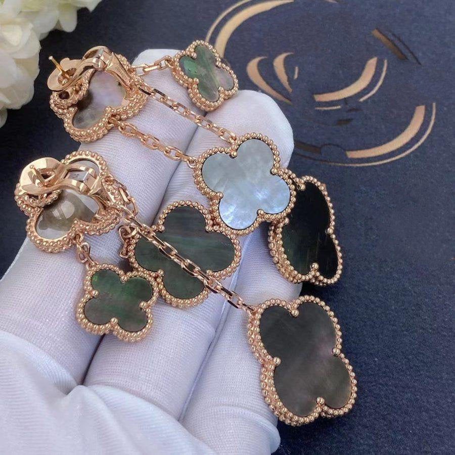 [CharmAmor]CLOVER EARRINGS DARK MOP 4 MOTIFS ROSE GOLD