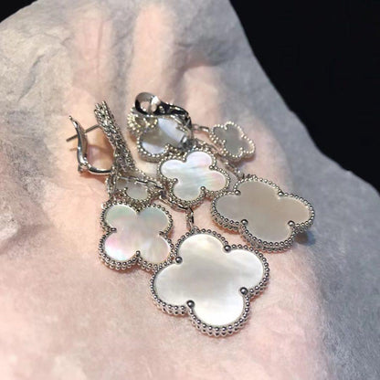 [CharmAmor]CLOVER EARRINGS WHITE MOP 4 MOTIFS SILVER