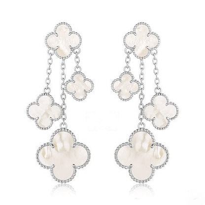 [CharmAmor]CLOVER EARRINGS WHITE MOP 4 MOTIFS SILVER