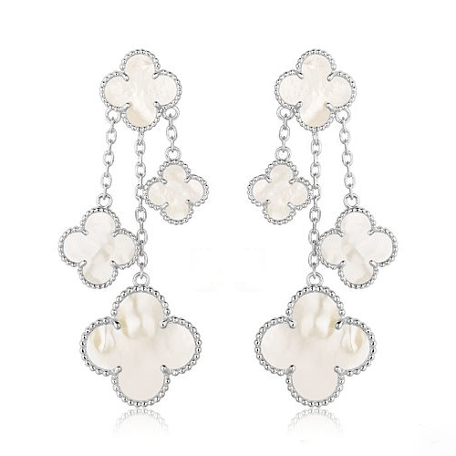[CharmAmor]CLOVER EARRINGS WHITE MOP 4 MOTIFS SILVER
