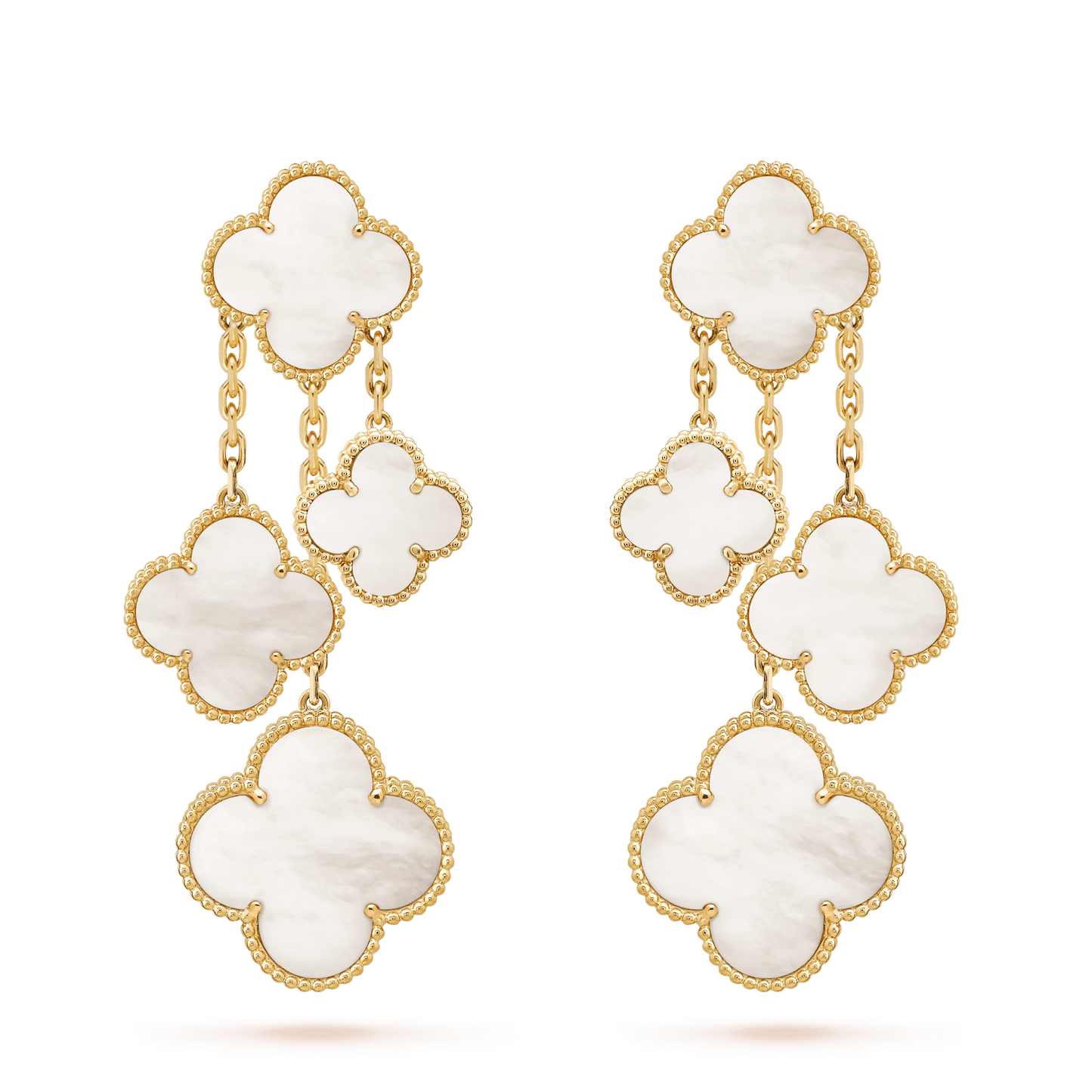 [CharmAmor]CLOVER EARRINGS WHITE MOP 4 MOTIFS GOLD