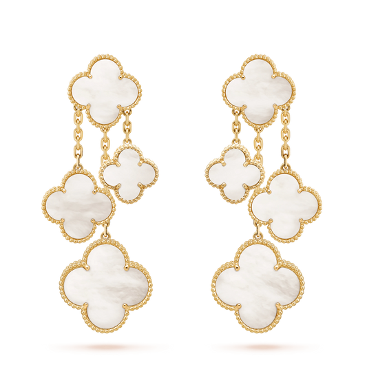 [CharmAmor]CLOVER EARRINGS WHITE MOP 4 MOTIFS GOLD