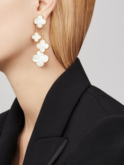 [CharmAmor]CLOVER EARRINGS WHITE MOP 4 MOTIFS GOLD