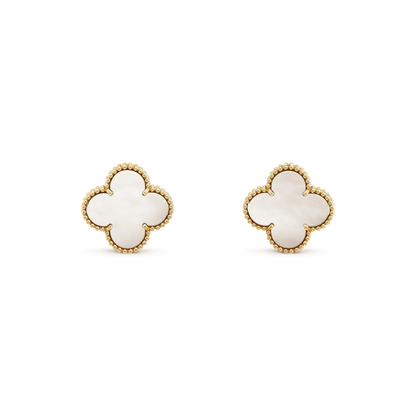 [CharmAmor]CLOVER MEDIUM 1 MOTIFS  WHITE MOP STUD EARRINGS