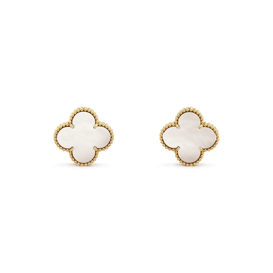 [CharmAmor]CLOVER MEDIUM 1 MOTIFS  WHITE MOP STUD EARRINGS