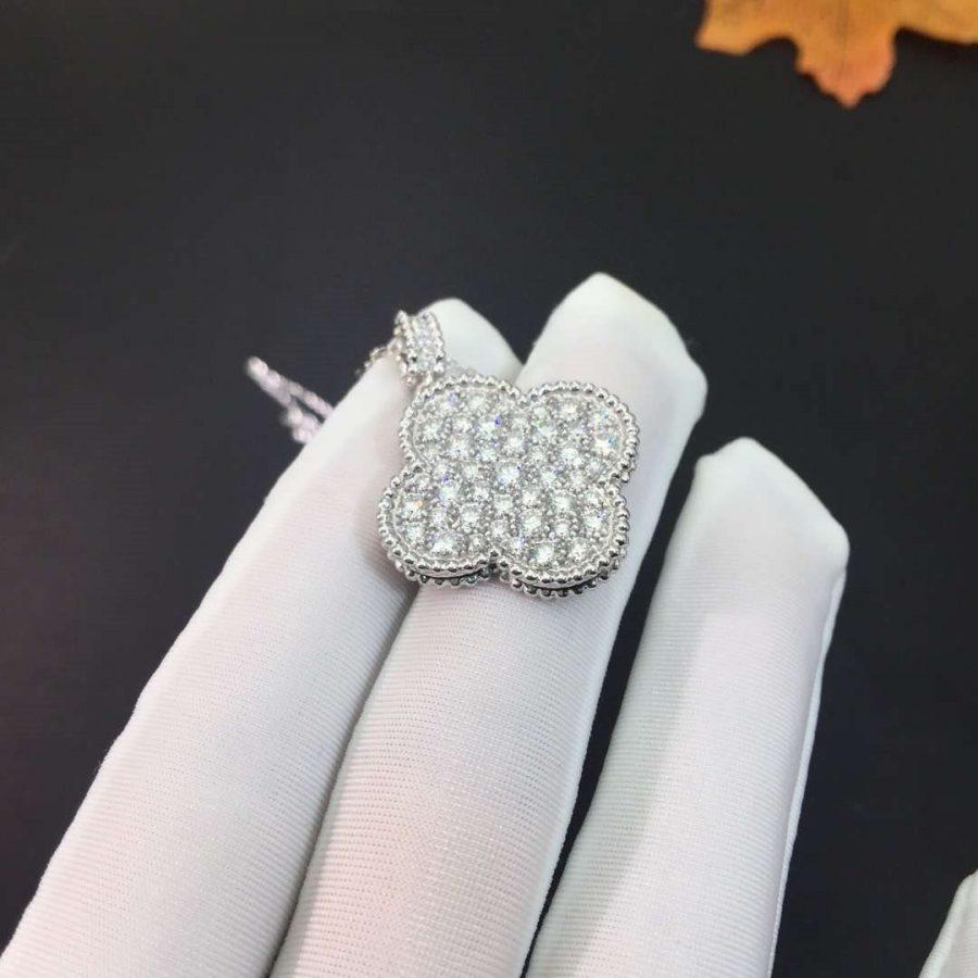 [CharmAmor]CLOVER 25MM SILVER FULL DIAMOND BIG CLOVER NECKLACE