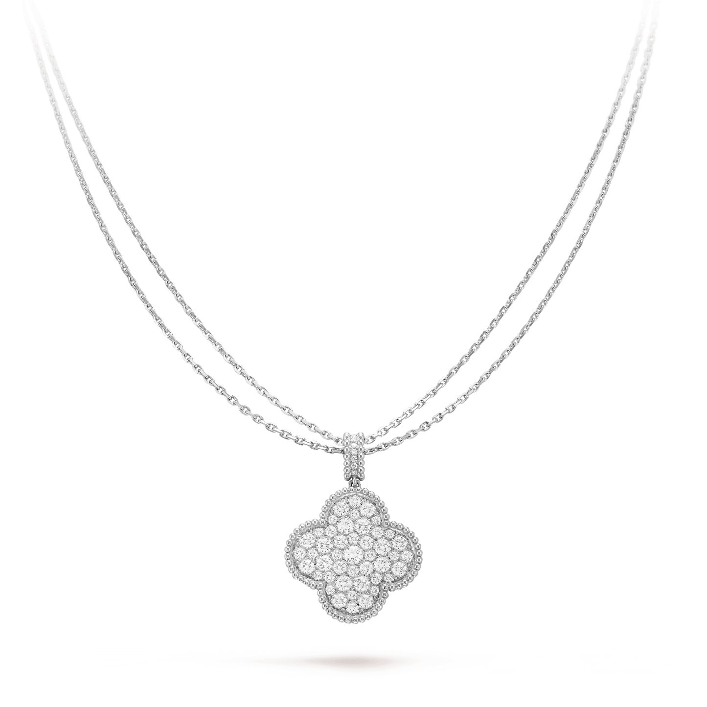 [CharmAmor]CLOVER 25MM SILVER FULL DIAMOND BIG CLOVER NECKLACE