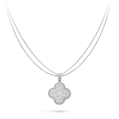 [CharmAmor]CLOVER 25MM SILVER FULL DIAMOND BIG CLOVER NECKLACE