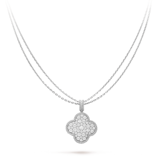 [CharmAmor]CLOVER 25MM SILVER FULL DIAMOND BIG CLOVER NECKLACE