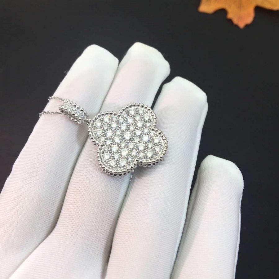 [CharmAmor]CLOVER 25MM SILVER FULL DIAMOND BIG CLOVER NECKLACE