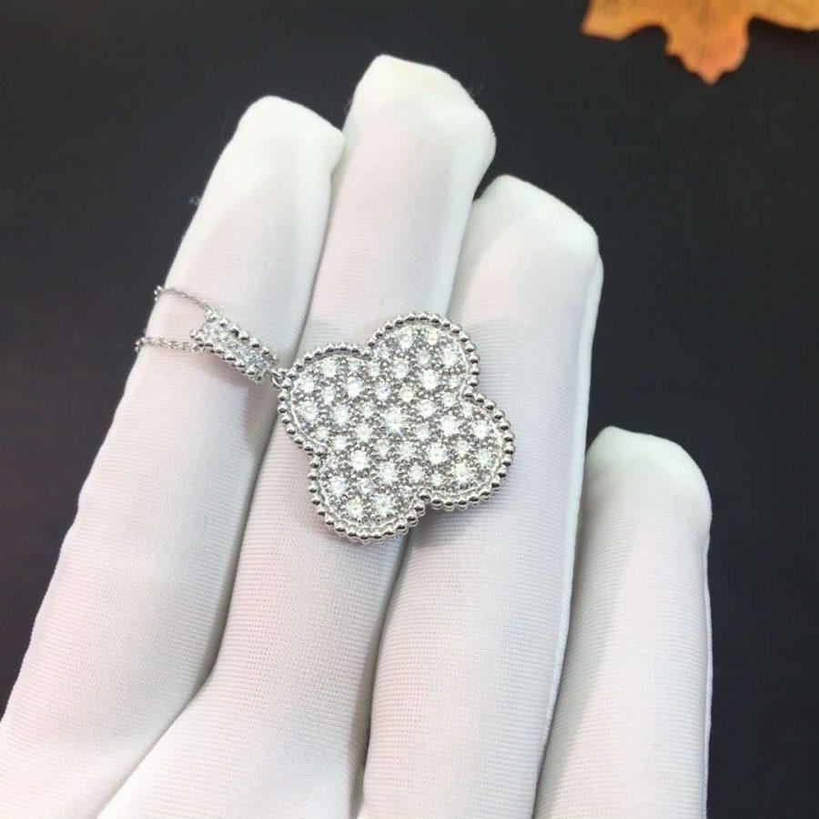 [CharmAmor]CLOVER 25MM SILVER FULL DIAMOND BIG CLOVER NECKLACE