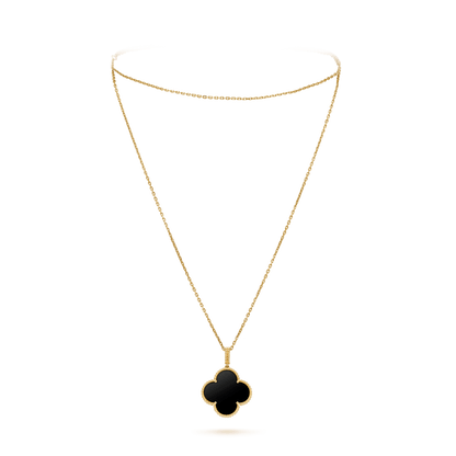 [CharmAmor]CLOVER 25MM GOLD ONYX BIG CLOVER NECKLACE