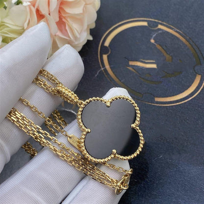 [CharmAmor]CLOVER 25MM GOLD ONYX BIG CLOVER NECKLACE