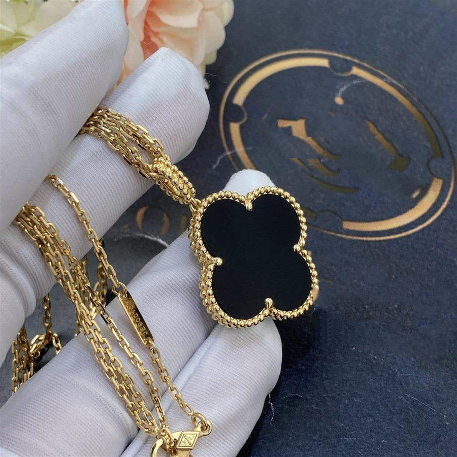 [CharmAmor]CLOVER 25MM GOLD ONYX BIG CLOVER NECKLACE
