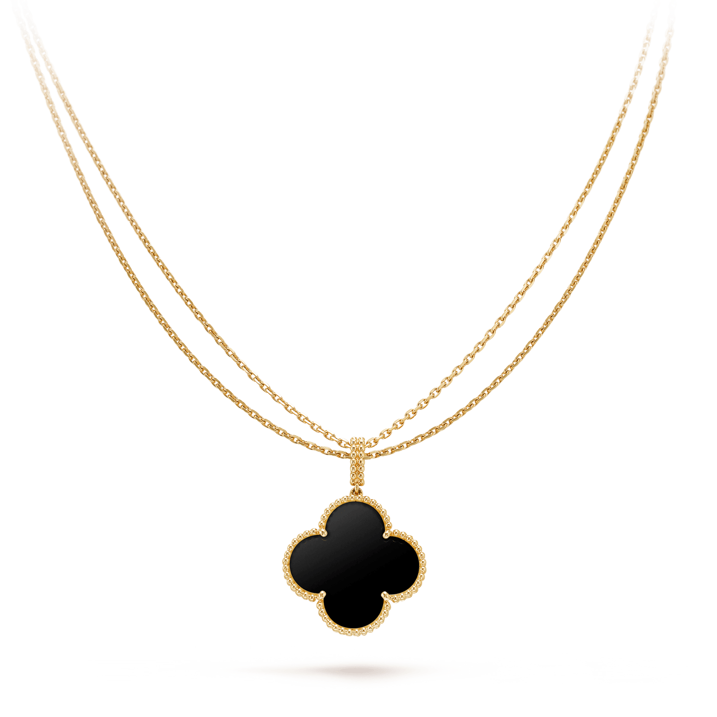 [CharmAmor]CLOVER 25MM GOLD ONYX BIG CLOVER NECKLACE