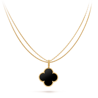 [CharmAmor]CLOVER 25MM GOLD ONYX BIG CLOVER NECKLACE