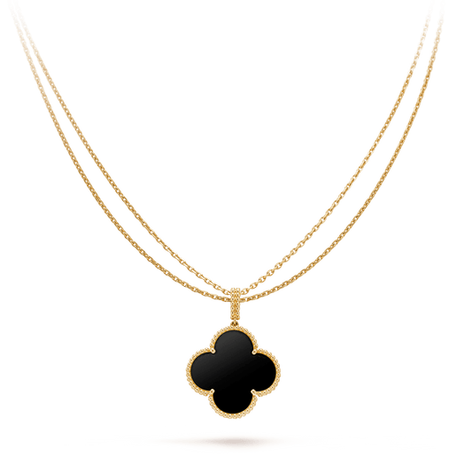 [CharmAmor]CLOVER 25MM GOLD ONYX BIG CLOVER NECKLACE