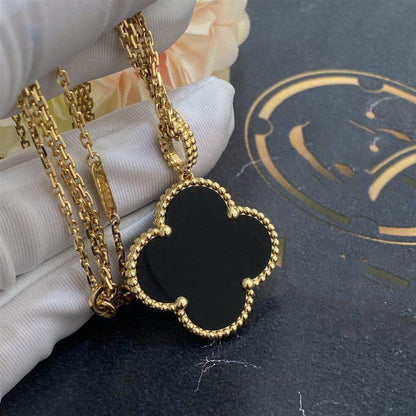 [CharmAmor]CLOVER 25MM GOLD ONYX BIG CLOVER NECKLACE