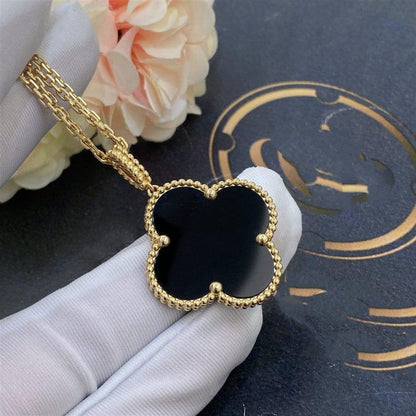 [CharmAmor]CLOVER 25MM GOLD ONYX BIG CLOVER NECKLACE
