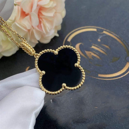 [CharmAmor]CLOVER 25MM GOLD ONYX BIG CLOVER NECKLACE
