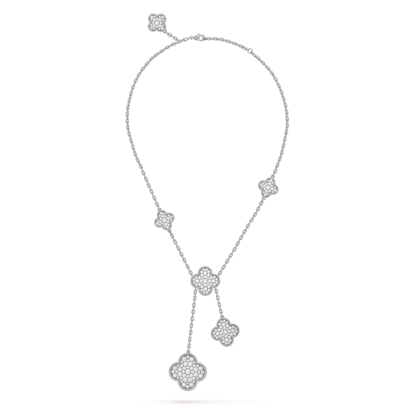 [CharmAmor]CLOVER 5 MOTIFS SILVER DIAMONDS NECKLACE