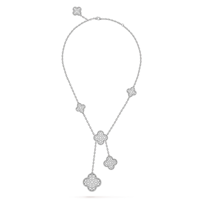 [CharmAmor]CLOVER 5 MOTIFS SILVER DIAMONDS NECKLACE