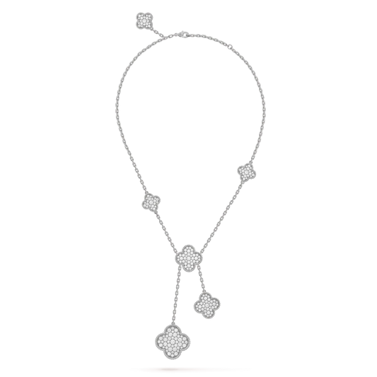 [CharmAmor]CLOVER 5 MOTIFS SILVER DIAMONDS NECKLACE