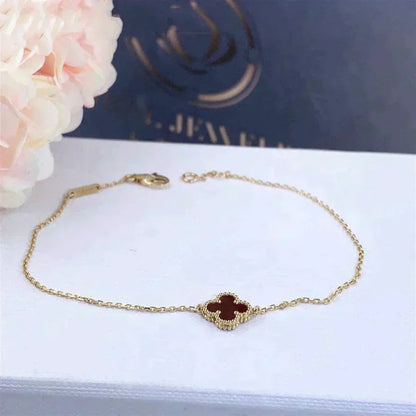 [CharmAmor]CLOVER  CARNELIAN SINGLE FLOWER BRACELET