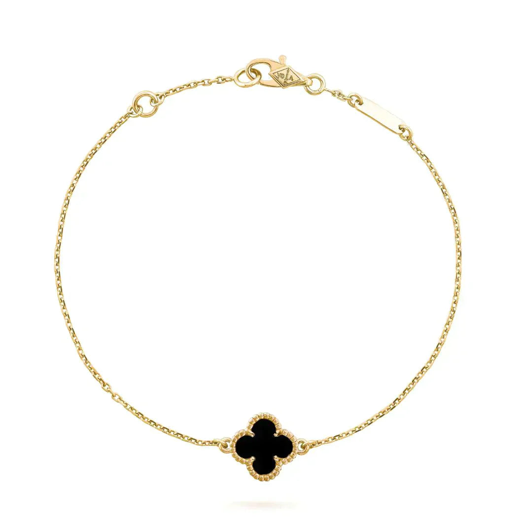 [CharmAmor]CLOVER ONYX SINGLE FLOWER BRACELET