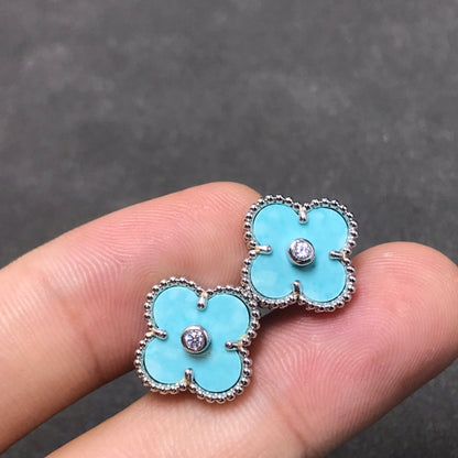 [CharmAmor]CLOVER 1 DIAMOND BLUE SKY SILVER EARRINGS