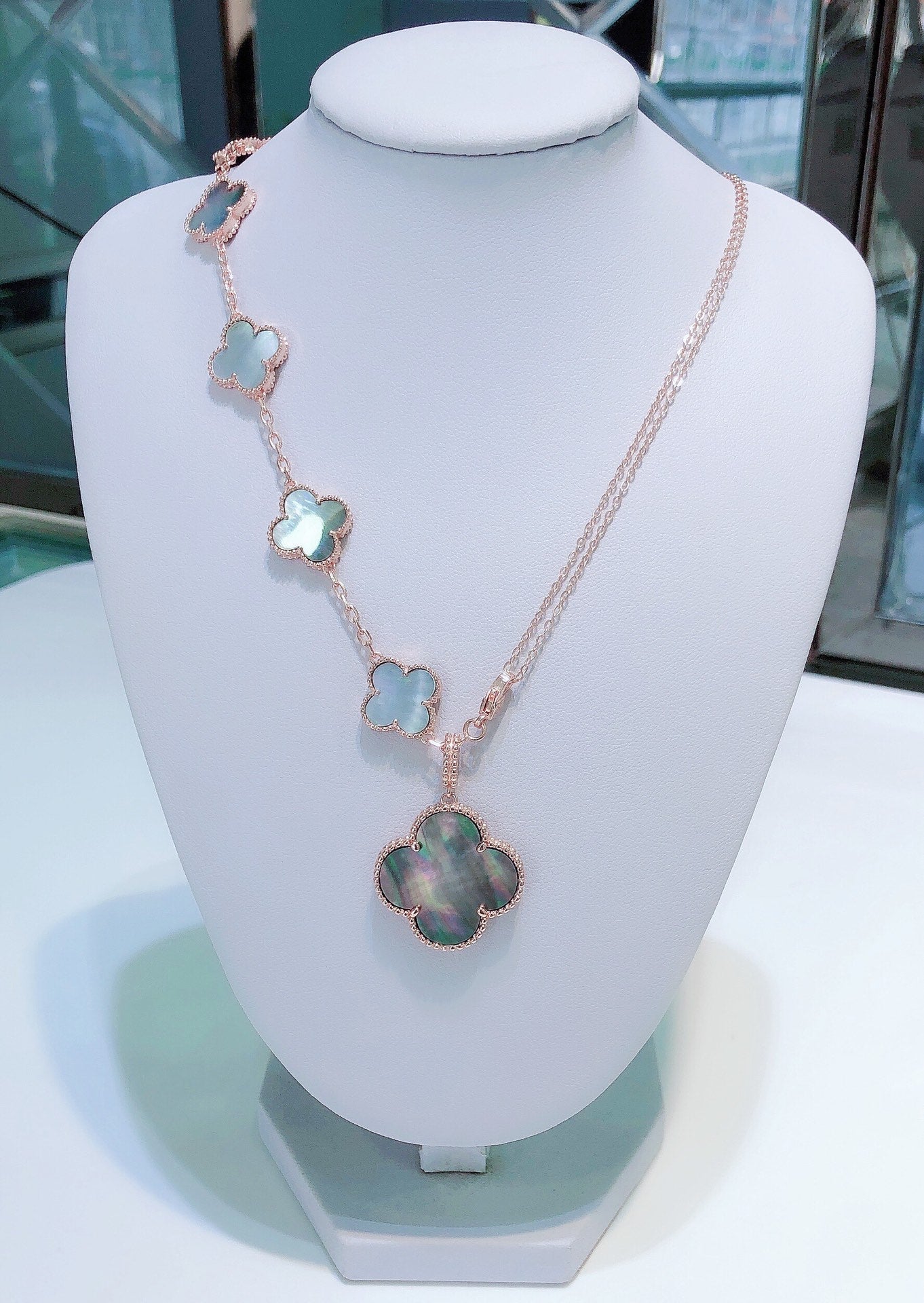 [CharmAmor]COMBINED BRACELET 5 MOTIFS AND NECKLACE DARK MOP ROSE GOLD