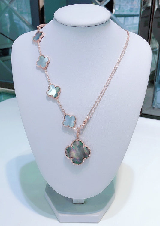 [CharmAmor]COMBINED BRACELET 5 MOTIFS AND NECKLACE DARK MOP ROSE GOLD