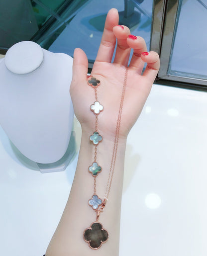 [CharmAmor]COMBINED BRACELET 5 MOTIFS AND NECKLACE DARK MOP ROSE GOLD