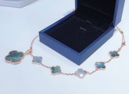 [CharmAmor]COMBINED BRACELET 5 MOTIFS AND NECKLACE DARK MOP ROSE GOLD