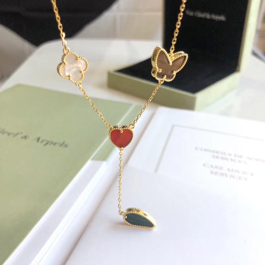 [CharmAmor]LUCKY SPRING 4 MOTIFS ROSE GOLD NECKLACE
