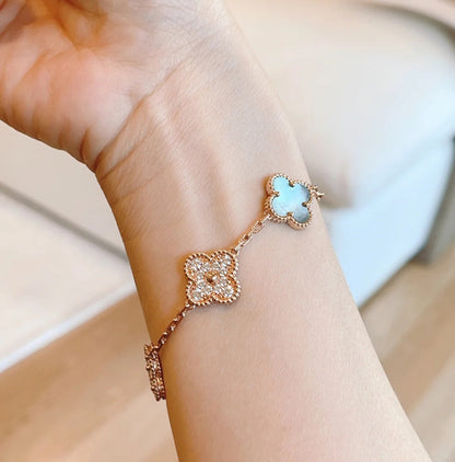 [CharmAmor]CLOVER 5 MOTIFS DARK MOP AND DIAMONDS PINK GOLD BRACELET