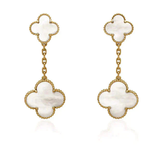 [CharmAmor]CLOVER 2 MOTIF WHITE MOP EARRINGS