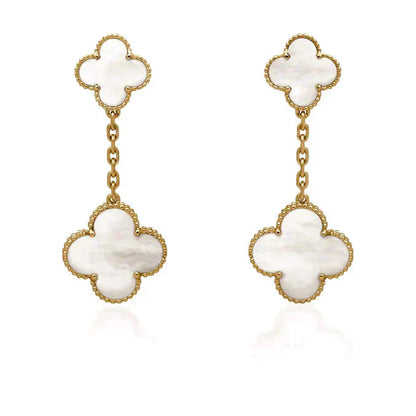 [CharmAmor]CLOVER 2 MOTIF WHITE MOP EARRINGS