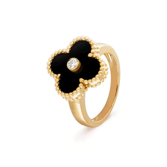 [CharmAmor]CLOVER ONYX RING GOLD DIAMOND