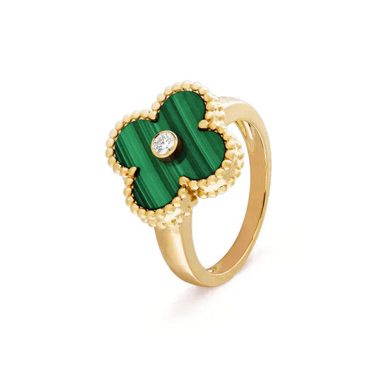 [CharmAmor]CLOVER MALACHITE RING GOLD DIAMOND