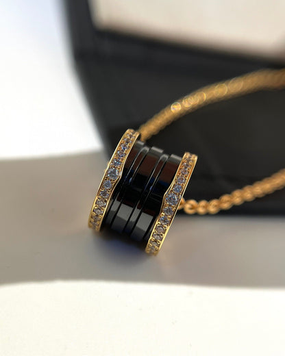 [CharmAmor]ZERO 1 BLACK CERAMIC DIAMOND PINK GOLD NECKLACE