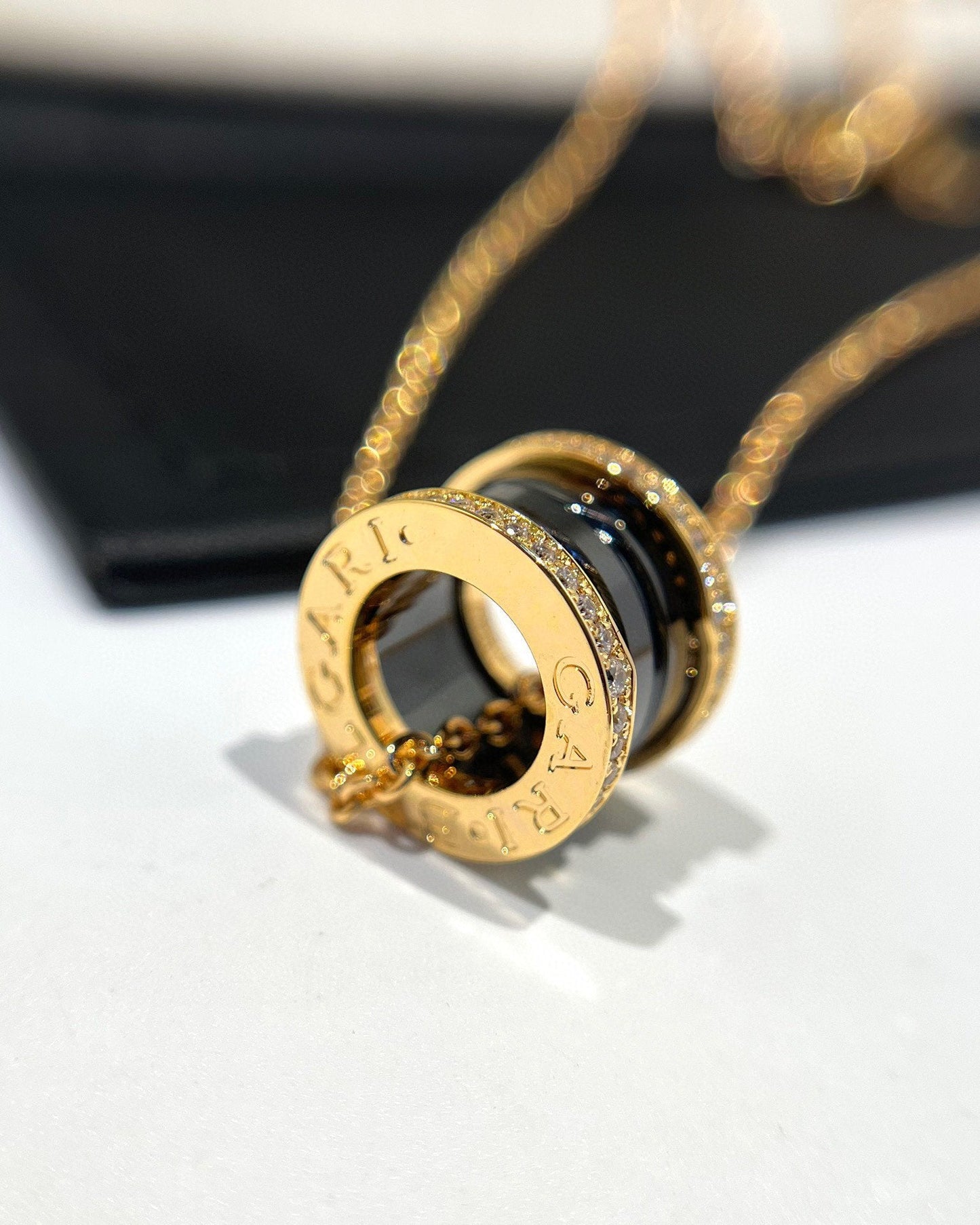 [CharmAmor]ZERO 1 BLACK CERAMIC DIAMOND PINK GOLD NECKLACE
