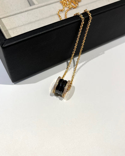 [CharmAmor]ZERO 1 BLACK CERAMIC DIAMOND PINK GOLD NECKLACE