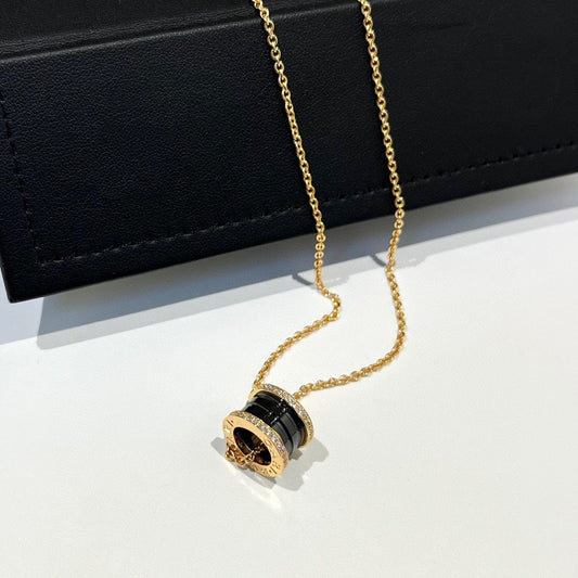 [CharmAmor]ZERO 1 BLACK CERAMIC DIAMOND PINK GOLD NECKLACE