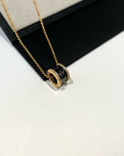[CharmAmor]ZERO 1 BLACK CERAMIC DIAMOND PINK GOLD NECKLACE