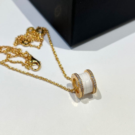 [CharmAmor]ZERO 1 WHITE CERAMIC DIAMOND PINK GOLD NECKLACE