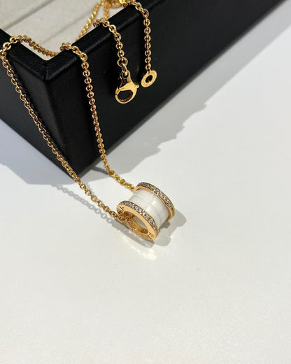 [CharmAmor]ZERO 1 WHITE CERAMIC DIAMOND PINK GOLD NECKLACE